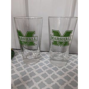 Marshall Thundering Herd Drinking Glasses Etched Football on Base Set of 2